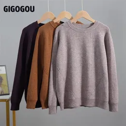 Gigogou grossa mulheres quentes Básico Pullover Sweater Laço de Inverno Gagt Malha Feminino Jumper Solto Solto Pullovers Top Pull Femme 201221