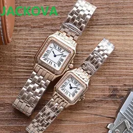 Moda Erkek Kadın Elmas Yüzük Saatler Kare Roman Dial Kuvars Hareketi 316L Paslanmaz Çelik Çiftler Stil Klasik Saatı Reloj de Lujo