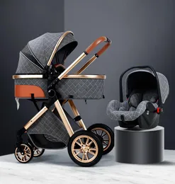 عربات# 2021 Baby Stroller Landscape 3 في 1 Carriage Pushchair Cradel Carrier Kinderwagen Car1 Q240429