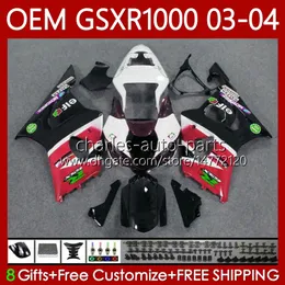 100% Fit OEM Bodywork For SUZUKI GSX-R1000 1000CC K3 03-04 Fairing 67No.168 GSXR 1000 Red white blk CC GSXR1000 03 04 GSXR-1000 K 3 GSX R1000 2003 2004 Injection mold Body