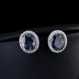 Vintage Multicolor Oval 13mm AAA Cubic Zirconia Designer Örhängen Stud Designer Koppar Smycken Vit Svart Röd Gul Silver Ädelsten Örhängen För Kvinnor Present