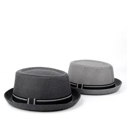 Fashion Men Fedora Hat Flat Pork Pie Hat For Gentleman Dad Bowler Porkpie Jazz Big Size S M L XL195E