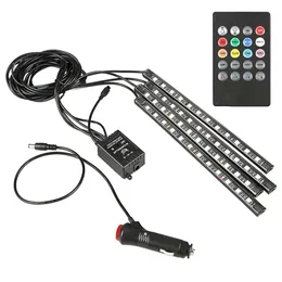 Lâmpada atmosfera interna 4 em 1 para carro, 48 led, decoração de interiores, iluminação rgb, 16 cores, controle remoto sem fio, chip 5050, 12v, carregador ch301h