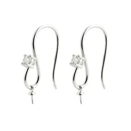 Earring Settings 925 Sterling Silver Zircon Fishhook with Bead Cap for Half Drilled Pearls 5 Pairs