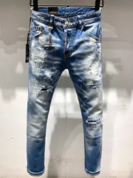 Märke mode europeiska och amerikanska män Jean är män Casual Motorcycle Slim Jeans hand-slitna LT9629