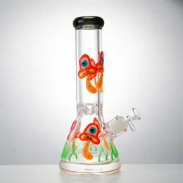 11 inç Düz Tüp Cam Bong Glow Koyu Yağ DAB Rigs Mantar Beher Bong 18mm Dağınık Downstem ile Ortak Su Boruları