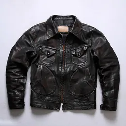 Japanese retro new head layer core horse leather male casual lapel neck motorcycle leather jacket