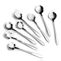 Aihogard 8pcs Lot Coffee Sugar Spoons Creative Stainless Steel Ice Dessert Tea Spoon Flower Shape Elegant Tableware Set H jllTWZ