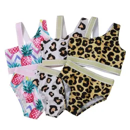 Kids Girls Swimsuits Children Girl Suspender Tops Shorts Two Pieces Sets Leopard Toddler Swim Clothes Summer Kids Swimwear 3 Designs DW6363