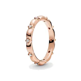 Fina smycken autentiska 925 sterling silver ring passform pandora charm rosa guld blomma kronblad band förlovning diy vigselringar