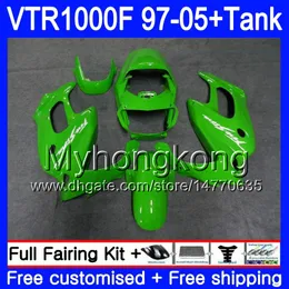 Body +Tank For HONDA SuperHawk VTR1000F 97 98 99 00 01 05 56HM.50 VTR1000 F VTR 1000 F 1000F 1997 All green hot 1998 1999 2000 2001 Fairings