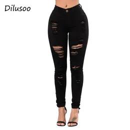 Dilusoo Donna Jeans strappati Denim Pantaloni Pecil Fori Jeans Europa Pantaloni elastici slim Pantaloni a figura intera Donna Jeans casual lady 201105