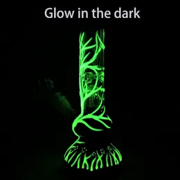 Straight Tube Bong Glow In The Dark Beaker Bongs 18mm Joint Oil Dab Rig Spider Web Hookah UV Water Pipes With Diffused Downstem