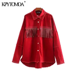 KPYTOMOA Women Street Fashion Oversize Tassel Jacket Coat Vintage Manica lunga Sfilacciata Irregolare Capispalla Chic Top 201112