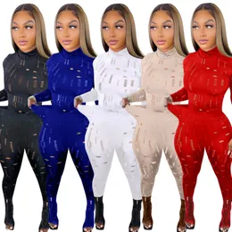 Sexy Sportswear 2 piece Pencil Pants Set 2022 Ladies Slim Tracksuits Hollow Hole Tights Long Sleeve Leggings Leisure Sports Suit