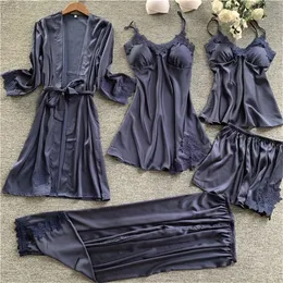 lisacmvpnel 5 pcs مجموعة نساء بيجاماس الدانتيل مثير مع لوحة الصدر pajama مجموعة الساتان بيجاما ناعم مجموعة 201217