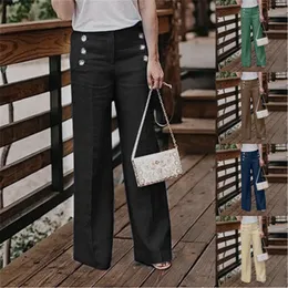 レディースワイドレッグパンツファッショントレンドソリッドカラーハイウエストボタンカジュアルパンツデザイナー女性春新しい緩いジッパーズボン