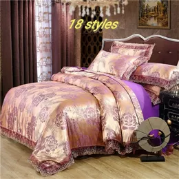 Luxury 2 or 3pcs Bedding Set Satin Jacquard Duvet Cover Sets 1 Quilt Cover + 1/2 Pillowcases Twin Full Queen King 201021