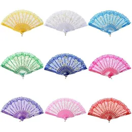 Lace Dance Fan Show Craft Folding Fans Rose Flower Design Plastic Frame Silk Hand Fan