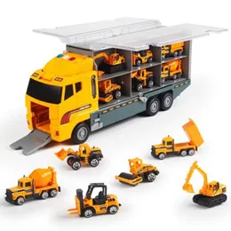 Big Truck Toy 6 pcs Mini Liga Diecast Modelo 1:64 Escala Brinquedos de Veículos Carrier Truck Engineering Car Brinquedos Para Crianças Meninos LJ200930