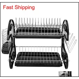 Dish Racks Large Capacity 2 Tier Dish Drainer Upgraded Drying Rack Kitchen Storage Stainless Steel Spoons Colle qylhSA packing2010306x
