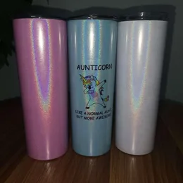 Sıska 7 Molors Glitter Tumbler 20oz Paslanmaz Çelik Doubler Gökkuşağı Tumblers Paste Seyahat Bira Kahve Araba Kupaları Kapak ve Saman S