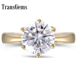Transgems 14K Yellow Gold 2 CT F Kolor Round Moissanite Diament Pierścionek zaręczynowy dla Kobiet Fine Jewelry Y200620