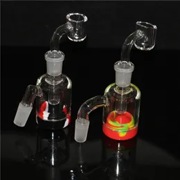 Кальяны прозрачные толстые двойные Perc Ashcatcher стеклянные воды водопроводные трубы ясень коварки силиконовые ручные трубы прекусор рециркулятора 14 мм 18 мм DAB бонги