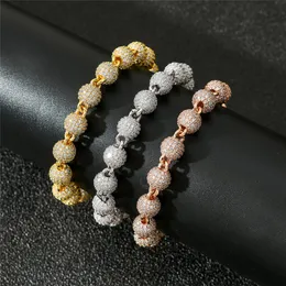 8mm 7/8inch Gold Silver Colors Micro Prong Setting CZ Round Beads Chains Bracelet Link for Mens Jewelry