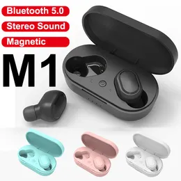 M1 TWS In-Ear Headphones HiFi Stereo Bluetooth 5.0 Buller Avbryta trådlösa hörlurar Högkvalitativa öronproppar med Retail Box