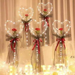 Party-Dekoration, LED-Bobo-Ballon, blinkendes Licht, herzförmige Rose, Blumenkugel, transparent, Hochzeit, Valentinstag, Geschenk von Sea JJB14421