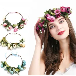 New Bohemian Flower Wreath Headband Seaside Holiday Photo Rose Flower Hair Accessories Festive Party Wedding Decoration