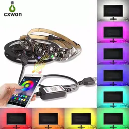 LED-bakgrundsbelysning TV Bluetooth Controller 5V SMD5050 remsor 30LEDS / m 1m 2m 3m 4m 5m USB-kabelkraft RGB Strip Kit