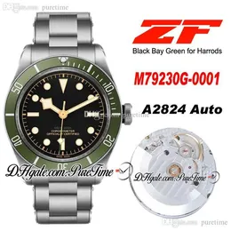 ZF „Green” Exclusive to Harrods A2824 Automatic Mens Watch Green Bezel Czarna tarcza Bransoletka ze stali nierdzewnej Best Edition PTTD Puretime C03