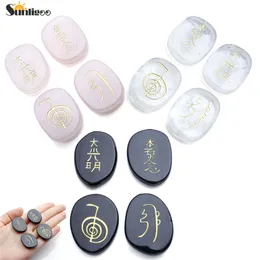 Sunligoo Drop Ship Engraved Usui Reiki Balancing Symbols Chakra Natural Stones Healing Palm Rose Quartz Black Agate Clear Quart 201125