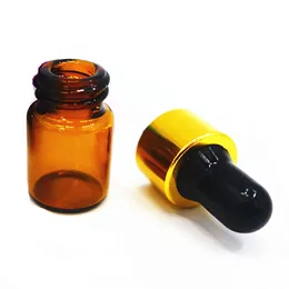 20pc / mycket 2ml mini amber tom eterisk oljedroppare brun glasflaska rör parfymförpackning kosmetik flaskor med latex huvud