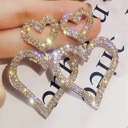 Special Price Fashion Exaggerated Crystal Double Heart geometric Earrings Contracted Joker Long Women Drop Earrings Jewelry Gifts