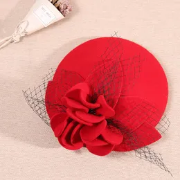 2019 Fascinerande fedoror elegant kvinnlig ull filt mesh bow blommig pillbox hatt med sl￶jor damer fascinator br￶llop hattar lm049 h jllwac