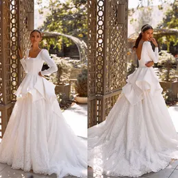 Gorgeous Spring Wedding Dresses With Belt Long Sleeves Ruched Satin Appliqued Lace Bridal Gown Custom Made Robes De Mariée