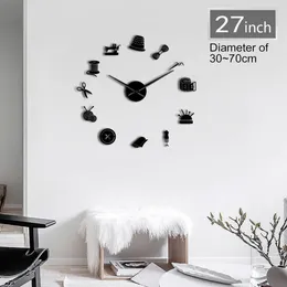 Instrumenty do szycia Narzędzia Gigantyczne DIY Clock Clock Krawcowa Designer Mirror Effect Wall Art Decor Decor 3D Bezramowy Zegarek Y200109