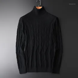 Męskie Swetry Zima Turtleneck Mężczyźni Sweter Moda Slim Fit Black Osobowość Diamentowa Lattice Projekt Chompas Para Hombre Męskie Swery