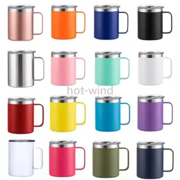 12oz Coffee Mug With Handle Insulated Stainless Steel Reusable Double Wall Vacuum Beer Travel Cup Tumbler Powder Coated Forest Sliding Lids DHL