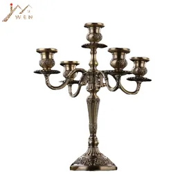 Candelabro in bronzo Metallo 5 bracci / 3 bracci Portacandele Decorazione di nozze Candelieri Evento Candela Stand Centrotavola Y200109