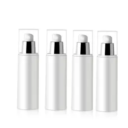 血清/ローション/エマルジョン/基礎/化粧品包装のための銀ポンプ透明な蓋の80ml白いプラスチックエアレスボトル