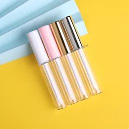 Travel Refillable Lipstick Sample Container round 10ml clear bottle white pink gold empty mascara lipgloss tubes containers with brush