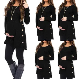 Women's Maternity Pregnanty Long Sleeve Solid Tops Blouse Button Autumn Winter Ladie Loose Pregnancy Clothes embarazada ropa # LJ201123