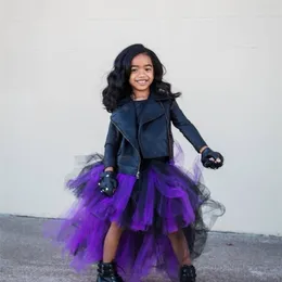 Roxo preto rabo de andorinha menina longo tutu saia linda princesa meninas aniversário saias po vestido de baile fantasia roupa de festa infantil 220216