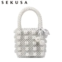 Sekusa 브랜드 디자인 여성 파티 홀더 케이스 y201224에 대 한 주머니 돈 지갑 핸드백 Tassel 진주 클러치 저녁 가방