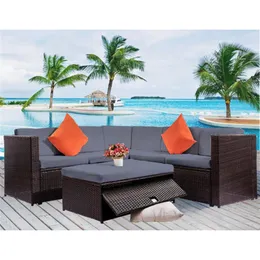TOPMAX 4-teiliges gepolstertes PE-Rattan-Möbelset für den Außenbereich, Gartensofa, US-Lagerbestand a22 a02