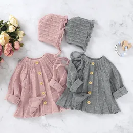 Neue 2020 Frühling Herbst Baby Jungen Mädchen Reine Farbe Stricken Jacke + Hut Infant Kinder Junge Mädchen Langarm Strickjacke mantel Kleidung LJ201023